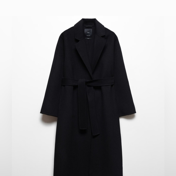 Mango Handmade Wool Blend Black Wrap Coat - Picture 4 of 16